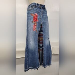 Hippie Grunge Jean Skirt Upcycled Retro Vintage